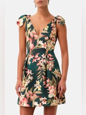 Zimmermann Lexi Emerald Green Tropical Floral Midi Dress, Size AU 3 US 8-10 M-L